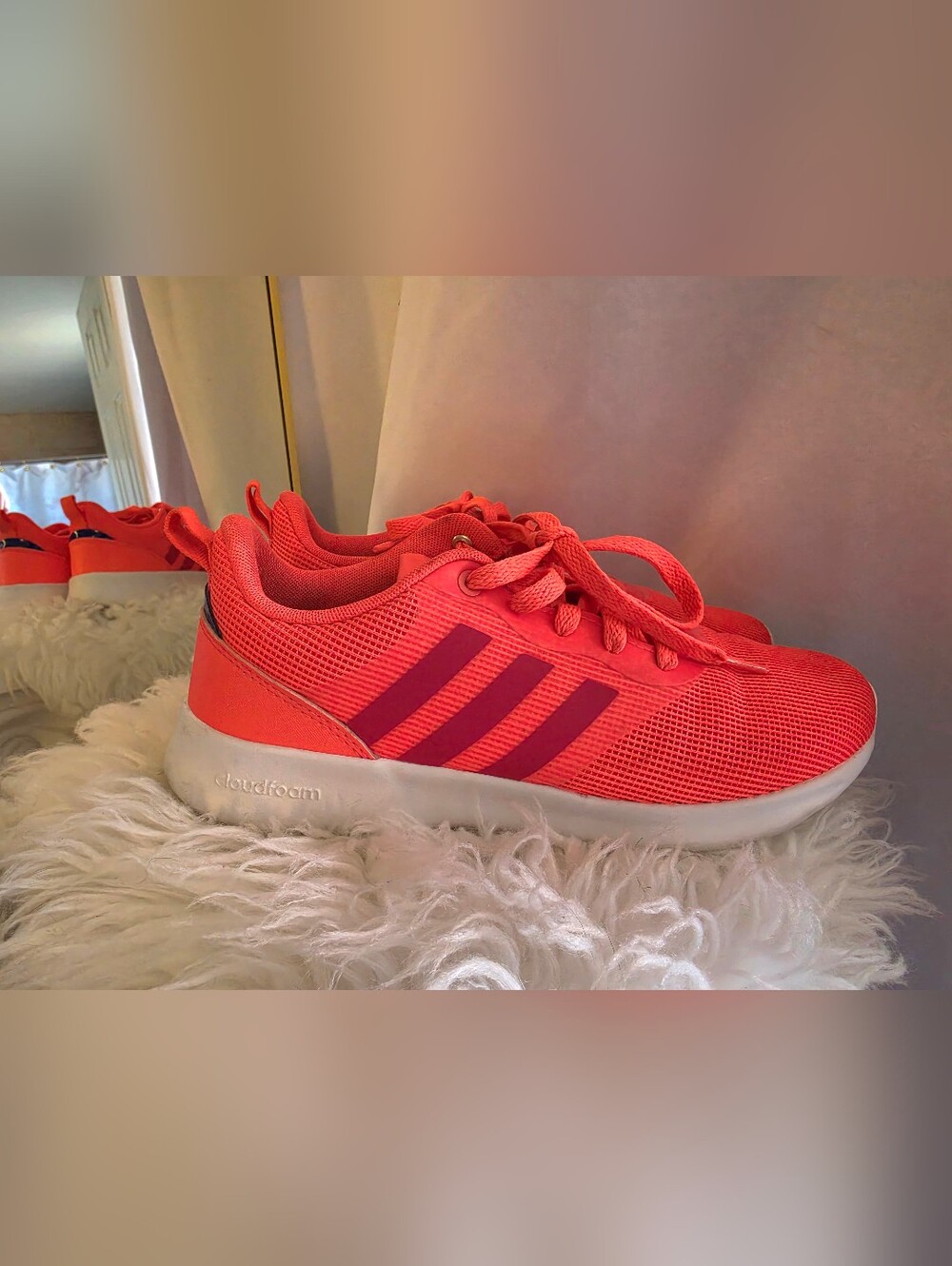 Adidas Kids' 5.5 Cloudfoam Athletic Shoe - Neon Coral Pink Fits Woman's Size 7
